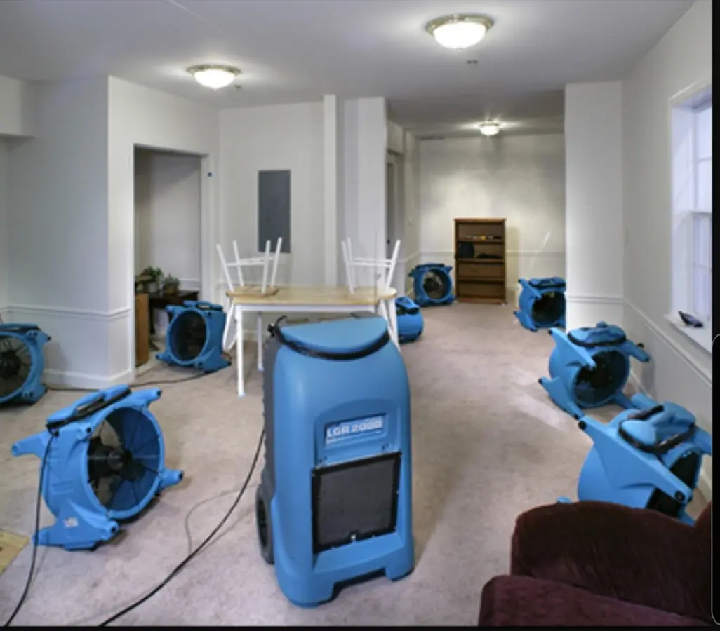 Air movers and dehumidifier setup for Water Extraction & Removal in Gilberts
